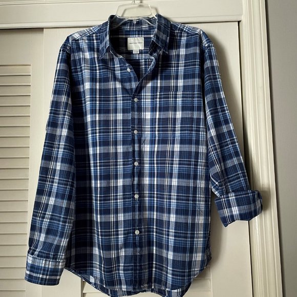 American Eagle Outfitters Blue Plaid Cotton Long Sleeve Button Down Shirt XL - Picture 7 of 8
